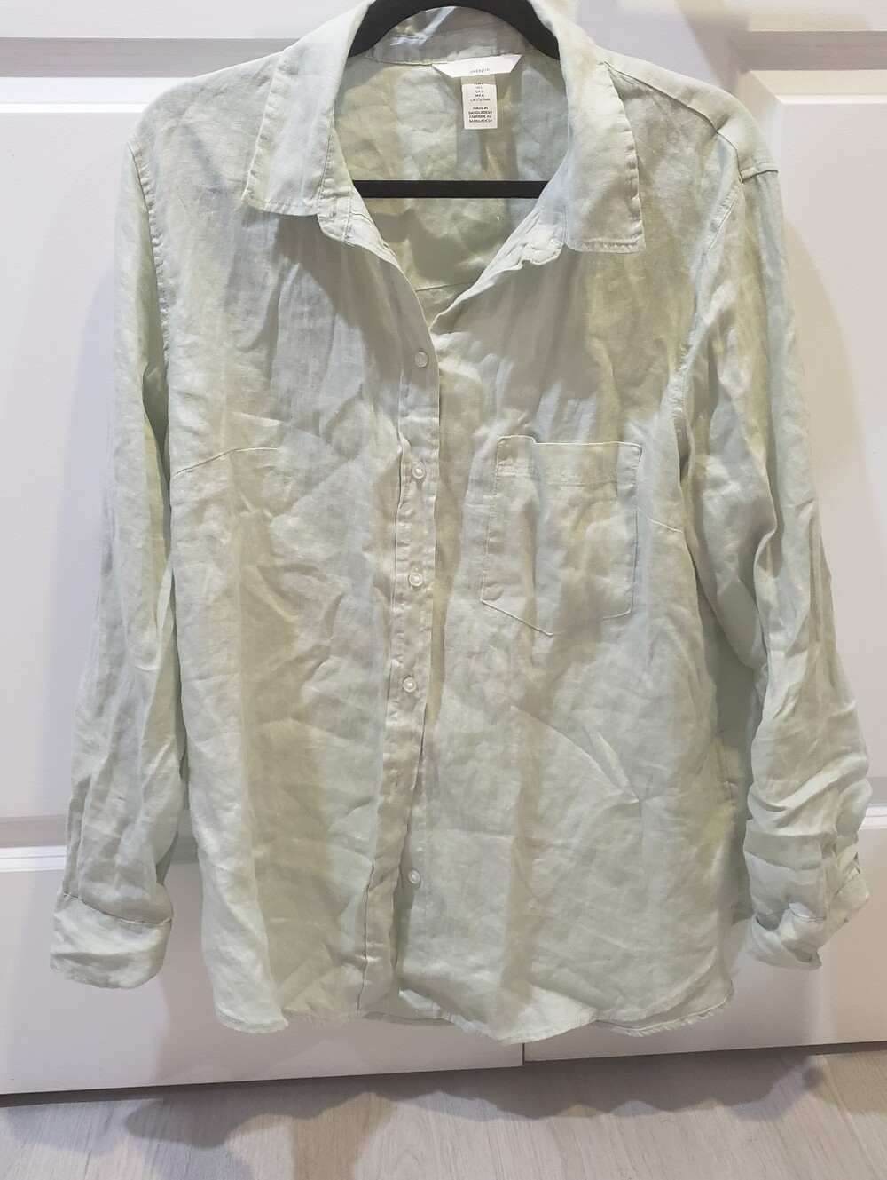H & M Light Green Linen Shirt Size Large